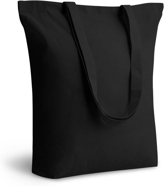TOPDesign 1-Pack Cotton Tote Bag with 4" Gusset, 15"x16"x4" Economical Lightweight Reusable Grocery Shopping Cloth Bags, Bulk Blank Plain Totes for DIY, Vinyl, Sublimation, Gift (Black)
