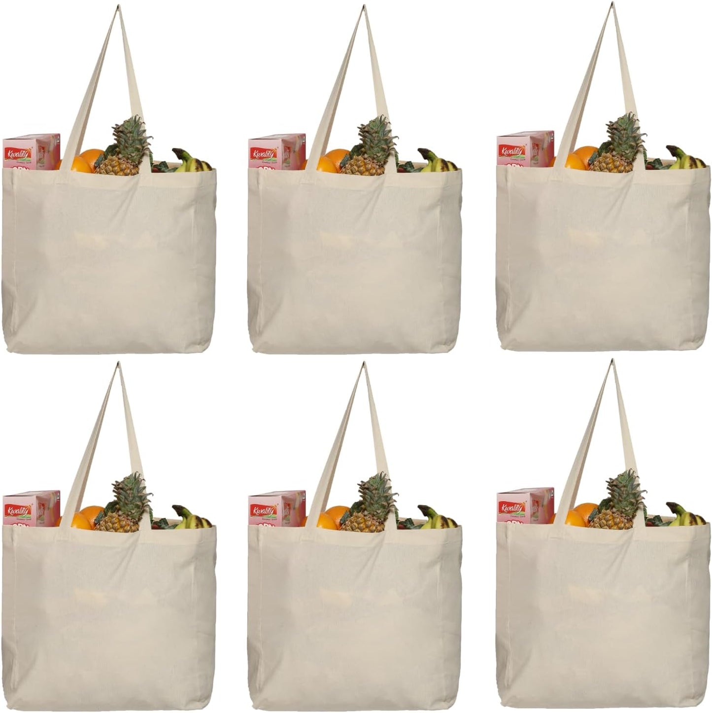Greenmile 6 Pack Canvas Reusable Grocery Bags - Cotton Canvas Grocery Bag Cloth Shopping Tote With Long Handles Bulk - Heavy Duty Grocery Tote Bag - Large, Foldable and Lightweight - Capacity 40 lbs