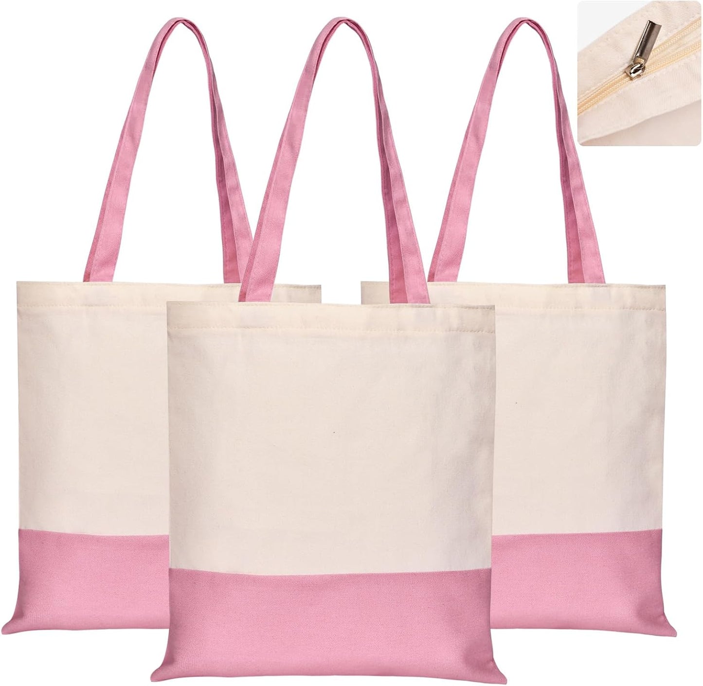 Canvas Tote Bag with Zipper for Women, Halloween Trick or Treat Bags Bulk | 13.8" x 15.3" Fashionable Two-Tone Cotton Tote Bag for Crafts, DIY Your Creative Designs