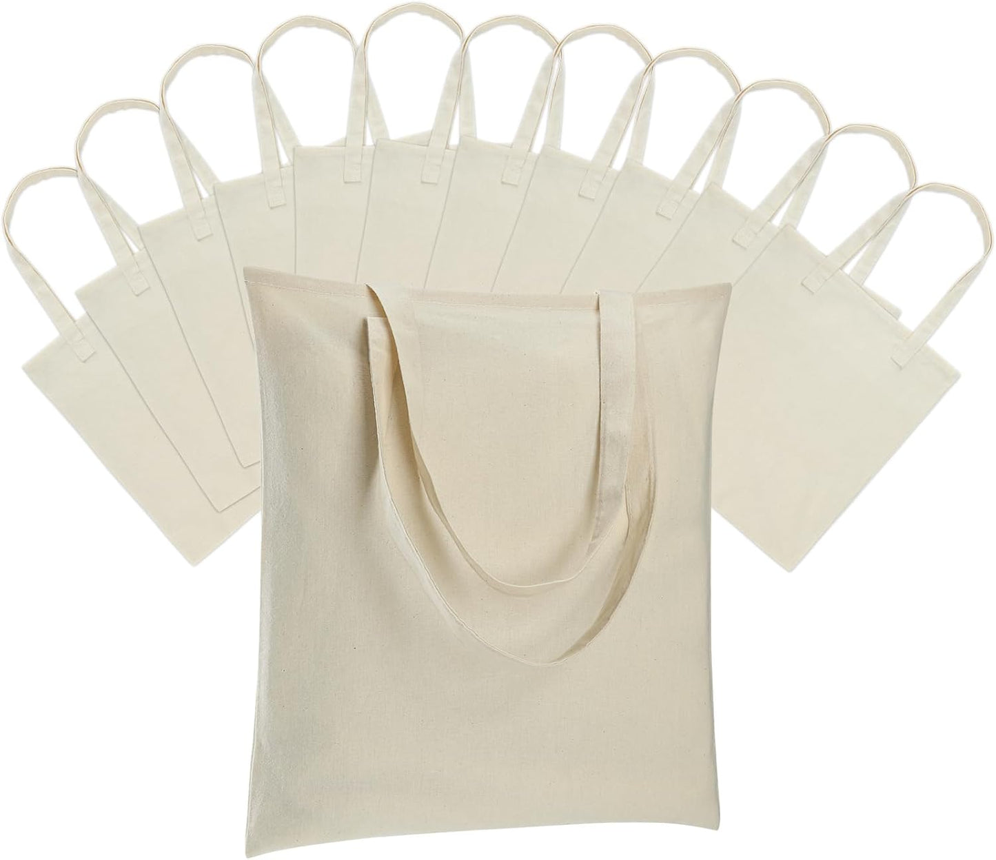 Carbrea 12 Pack Thin Canvas Tote Bags Bulk, Reusable Grocery Bags - Beige | Lightweight, 5oz Natural Canvas, Reinforced Stitches, Blank Design, Ideal for Shopping DIY Sublimation Activity Gift