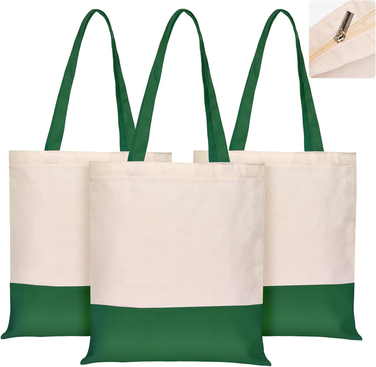 Canvas Tote Bag with Zipper for Women, Halloween Trick or Treat Bags Bulk | 13.8" x 15.3" Fashionable Two-Tone Cotton Tote Bag for Crafts, DIY Your Creative Designs