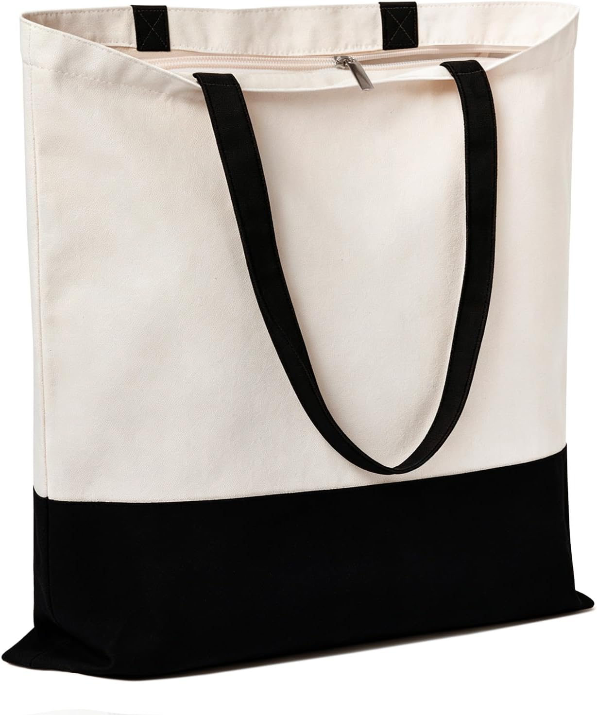 Canvas Tote Bag with Zipper for Women, Halloween Trick or Treat Bags Bulk | 13.8" x 15.3" Fashionable Two-Tone Cotton Tote Bag for Crafts, DIY Your Creative Designs