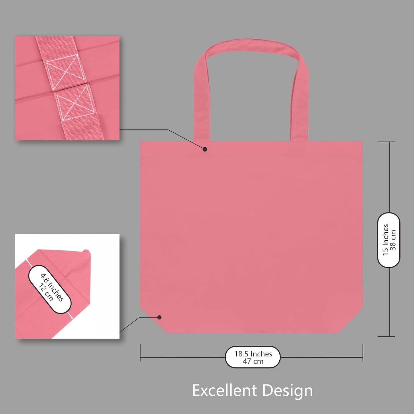 TOPDesign 1 | 3 | 6 | 12 | 24 Pack Super Strong Large 12oz Cotton Canvas Tote Bag, Reusable Grocery Shopping Cloth Bag, Fashionable Two-Tone Tote for Crafts, DIY Your Creative Designs (Pack of 1)