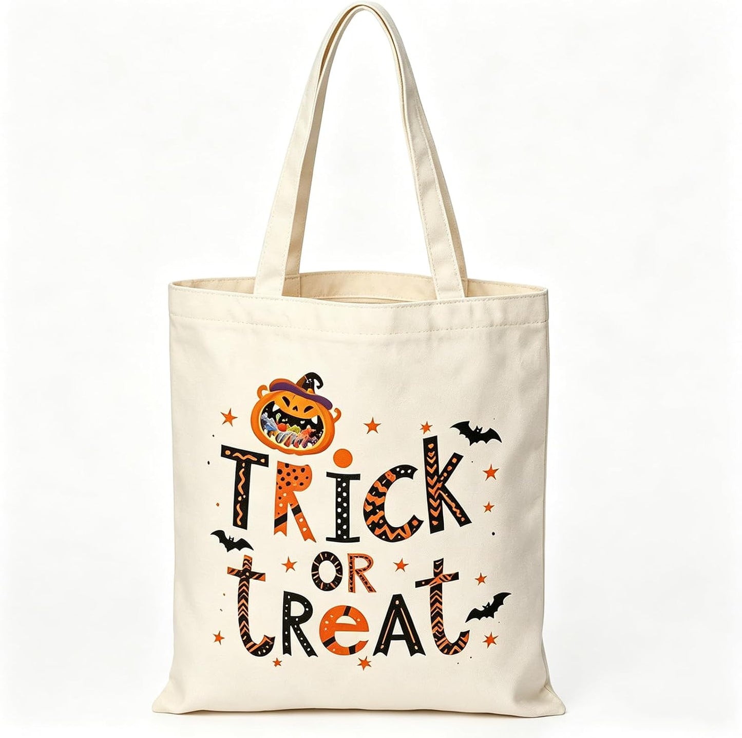 Canvas Tote Bag with Zipper for Women, Halloween Trick or Treat Bags Bulk | 13.8" x 15.3" Fashionable Two-Tone Cotton Tote Bag for Crafts, DIY Your Creative Designs