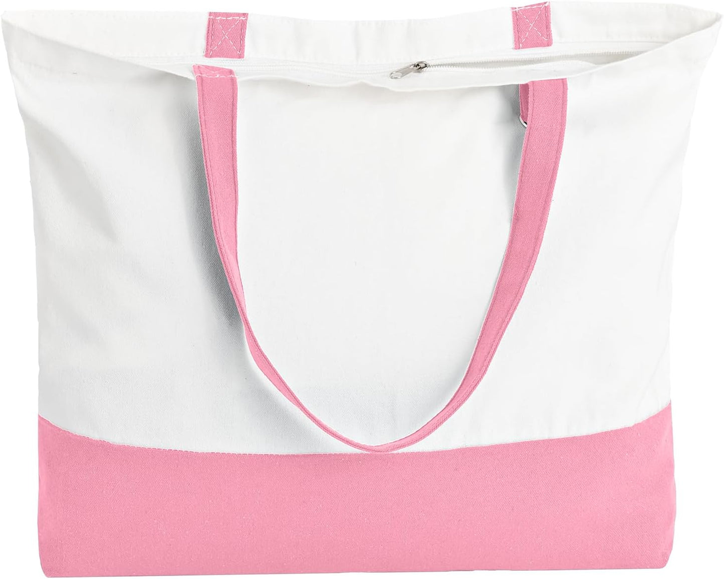 1 Pack Canvas Tote Bag with Zipper, Large Reusable Grocery Tote, Pink | Blank bag, washable, inner pocket, flat bottom, sturdy handle, for sublimation DIY/transfer, travel/beach/Christmas crafts