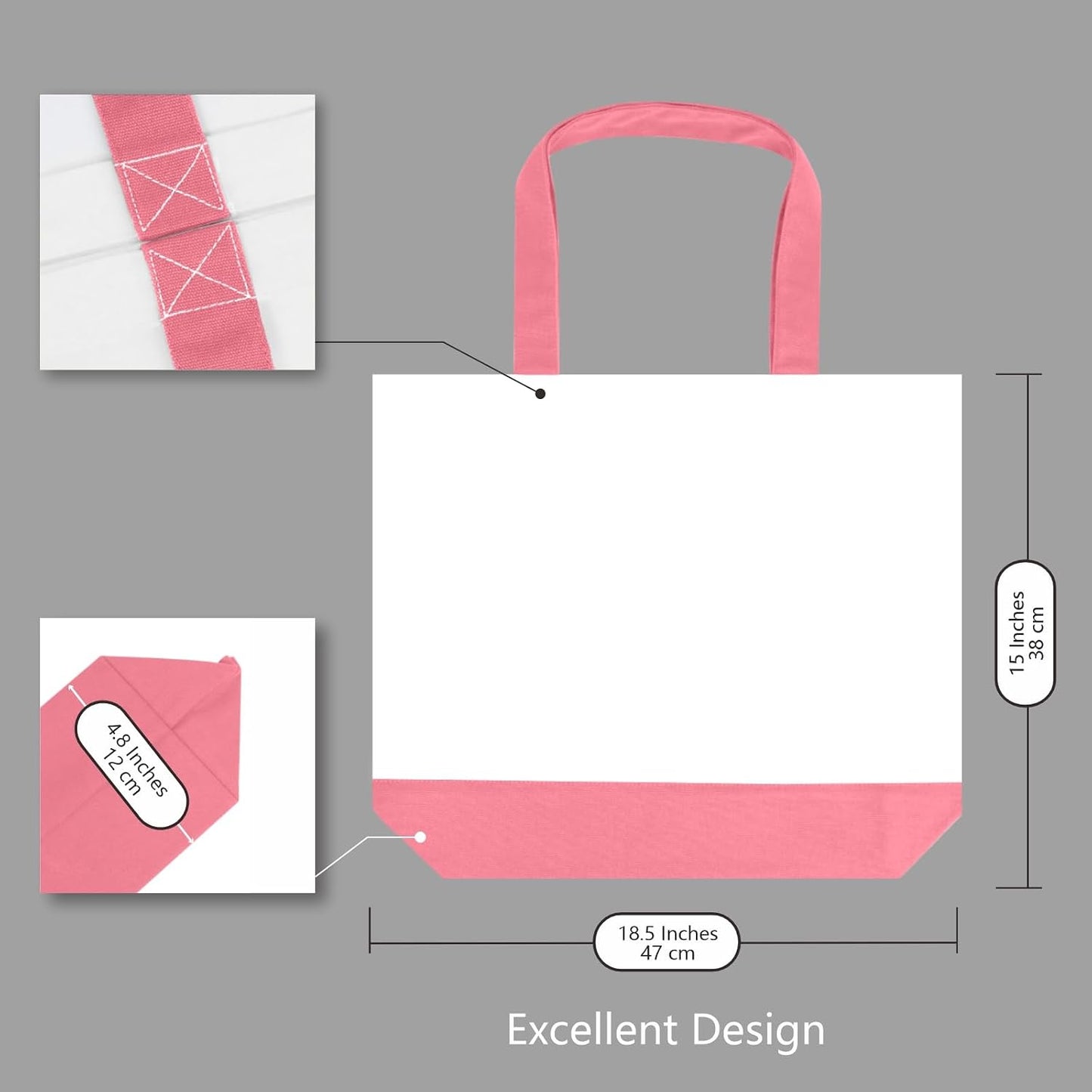 TOPDesign 1 | 3 | 6 | 12 | 24 Pack Super Strong Large 12oz Cotton Canvas Tote Bag, Reusable Grocery Shopping Cloth Bag, Fashionable Two-Tone Tote for Crafts, DIY Your Creative Designs (Pack of 1)