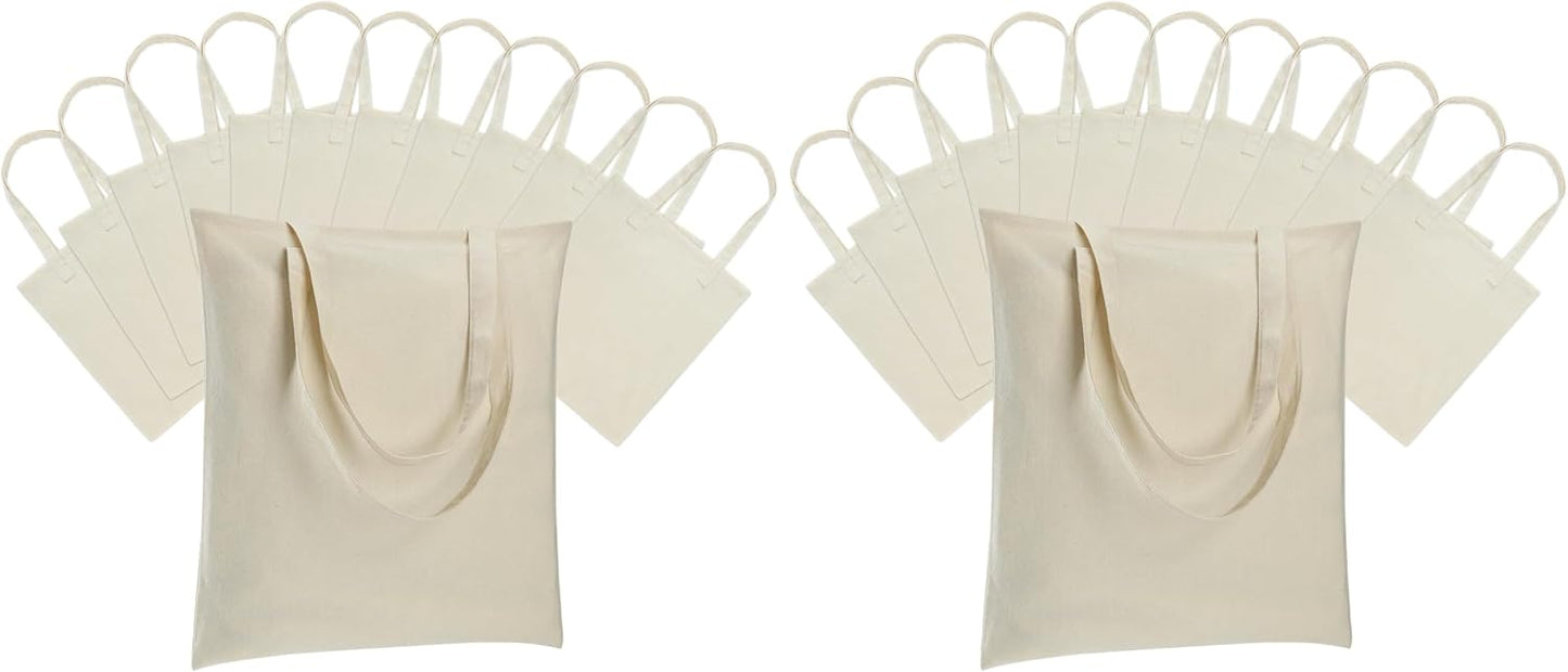 Carbrea 12 Pack Thin Canvas Tote Bags Bulk, Reusable Grocery Bags - Beige | Lightweight, 5oz Natural Canvas, Reinforced Stitches, Blank Design, Ideal for Shopping DIY Sublimation Activity Gift