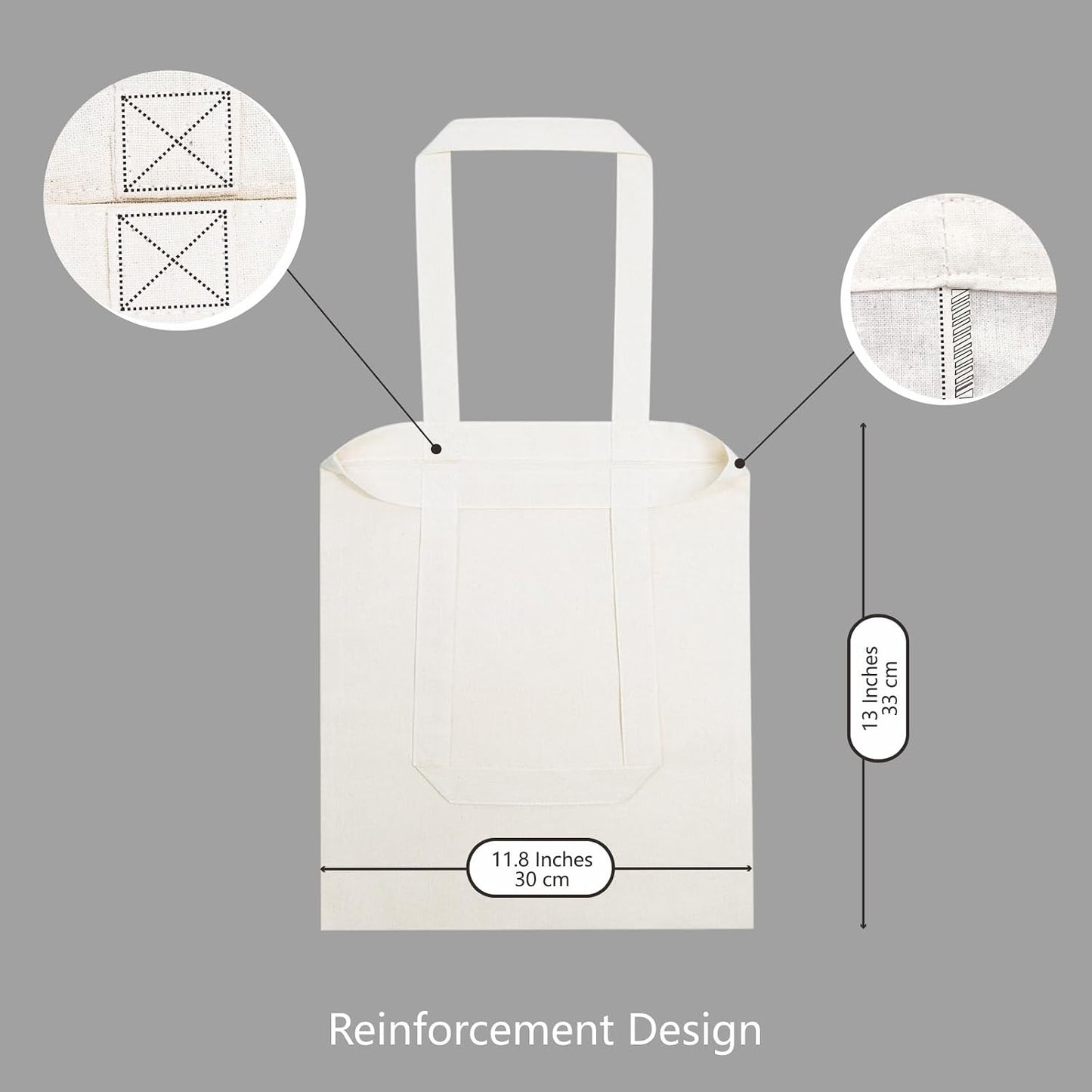 TOPDesign 3 | 6 | 12 | 24 | 48 | 192 Pack Economical Cotton Tote Bags, Lightweight Medium Reusable Grocery Shopping Cloth Bags, Suitable for DIY, Advertising, Promotion, Gift, Activity (3-Pack)