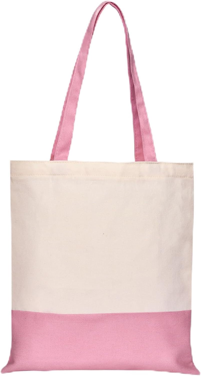 Canvas Tote Bag with Zipper for Women, Halloween Trick or Treat Bags Bulk | 13.8" x 15.3" Fashionable Two-Tone Cotton Tote Bag for Crafts, DIY Your Creative Designs