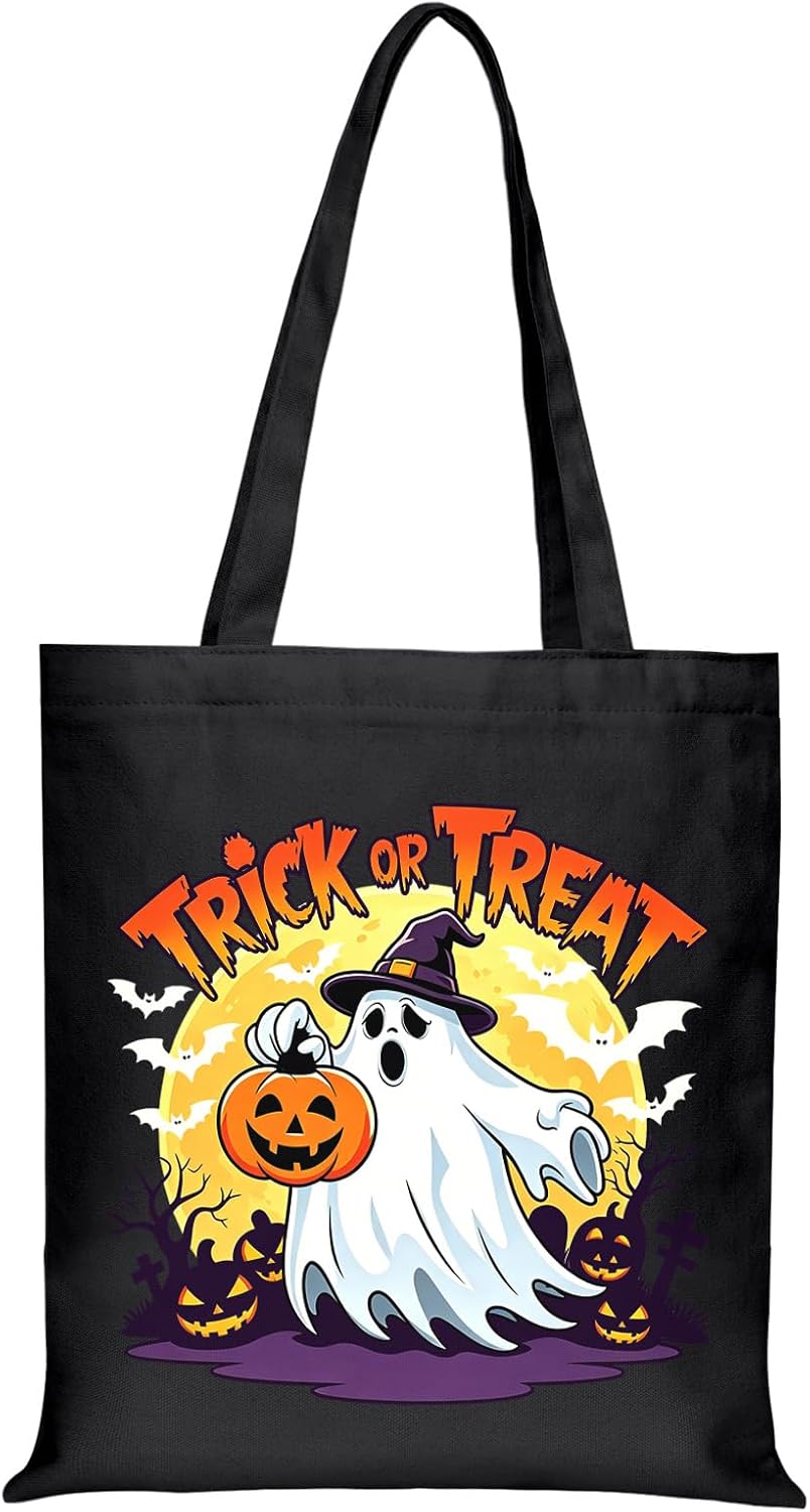 Canvas Tote Bag with Zipper for Women, Halloween Trick or Treat Bags Bulk | 13.8" x 15.3" Fashionable Two-Tone Cotton Tote Bag for Crafts, DIY Your Creative Designs