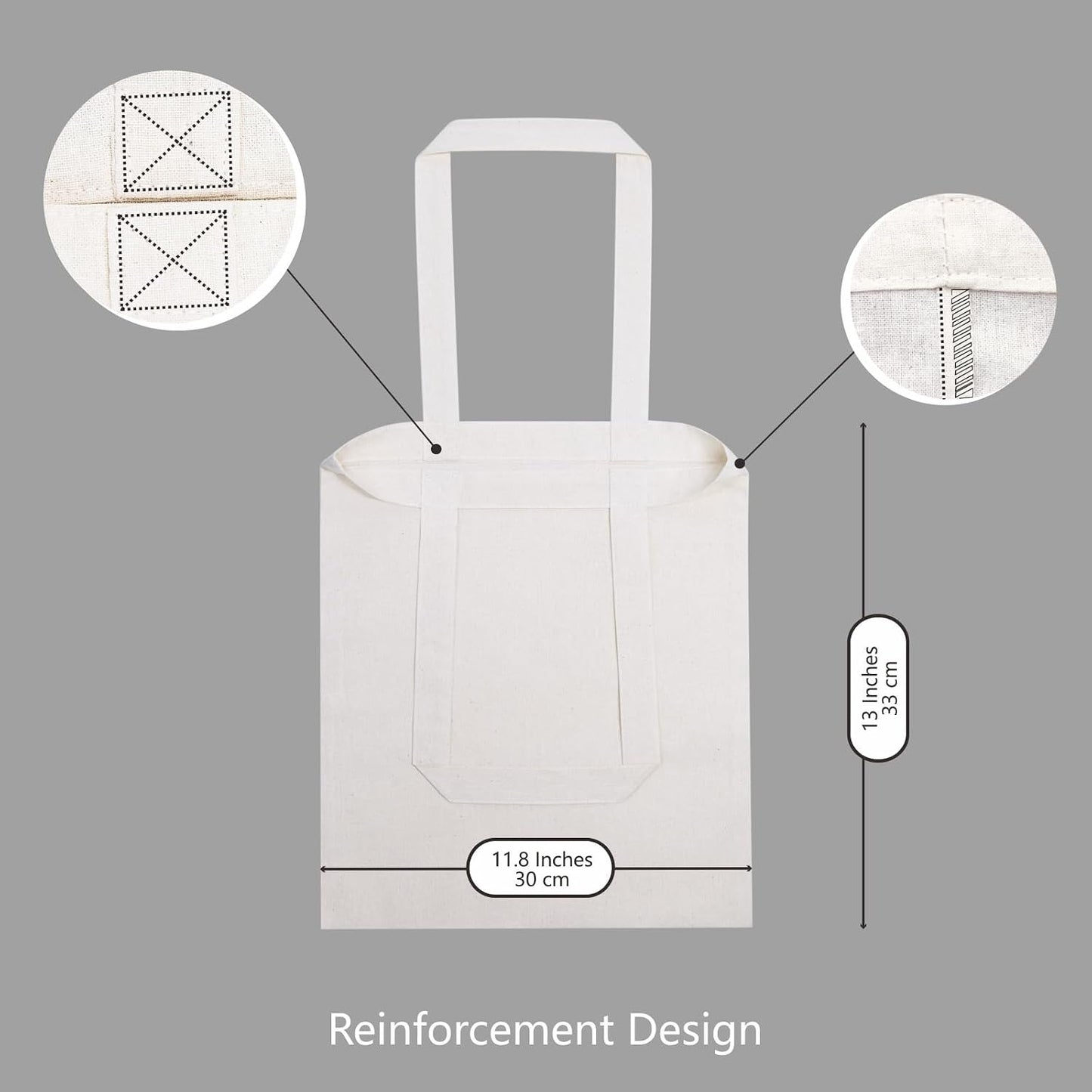 TOPDesign 3 | 6 | 12 | 24 | 48 | 192 Pack Economical Cotton Tote Bags, Lightweight Medium Reusable Grocery Shopping Cloth Bags, Suitable for DIY, Advertising, Promotion, Gift, Activity (3-Pack)