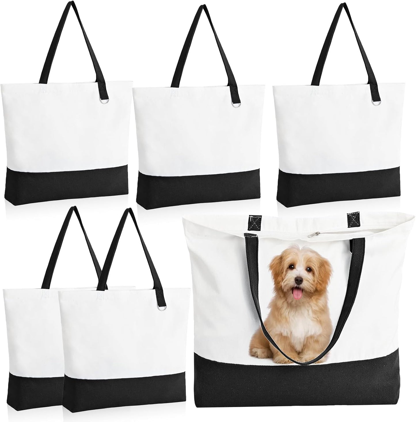 1 Pack Canvas Tote Bag with Zipper, Large Reusable Grocery Tote, Pink | Blank bag, washable, inner pocket, flat bottom, sturdy handle, for sublimation DIY/transfer, travel/beach/Christmas crafts