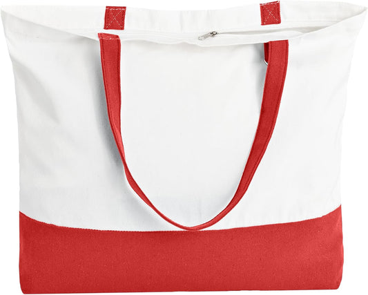 1 Pack Canvas Tote Bag with Zipper, Large Reusable Grocery Tote, Pink | Blank bag, washable, inner pocket, flat bottom, sturdy handle, for sublimation DIY/transfer, travel/beach/Christmas crafts
