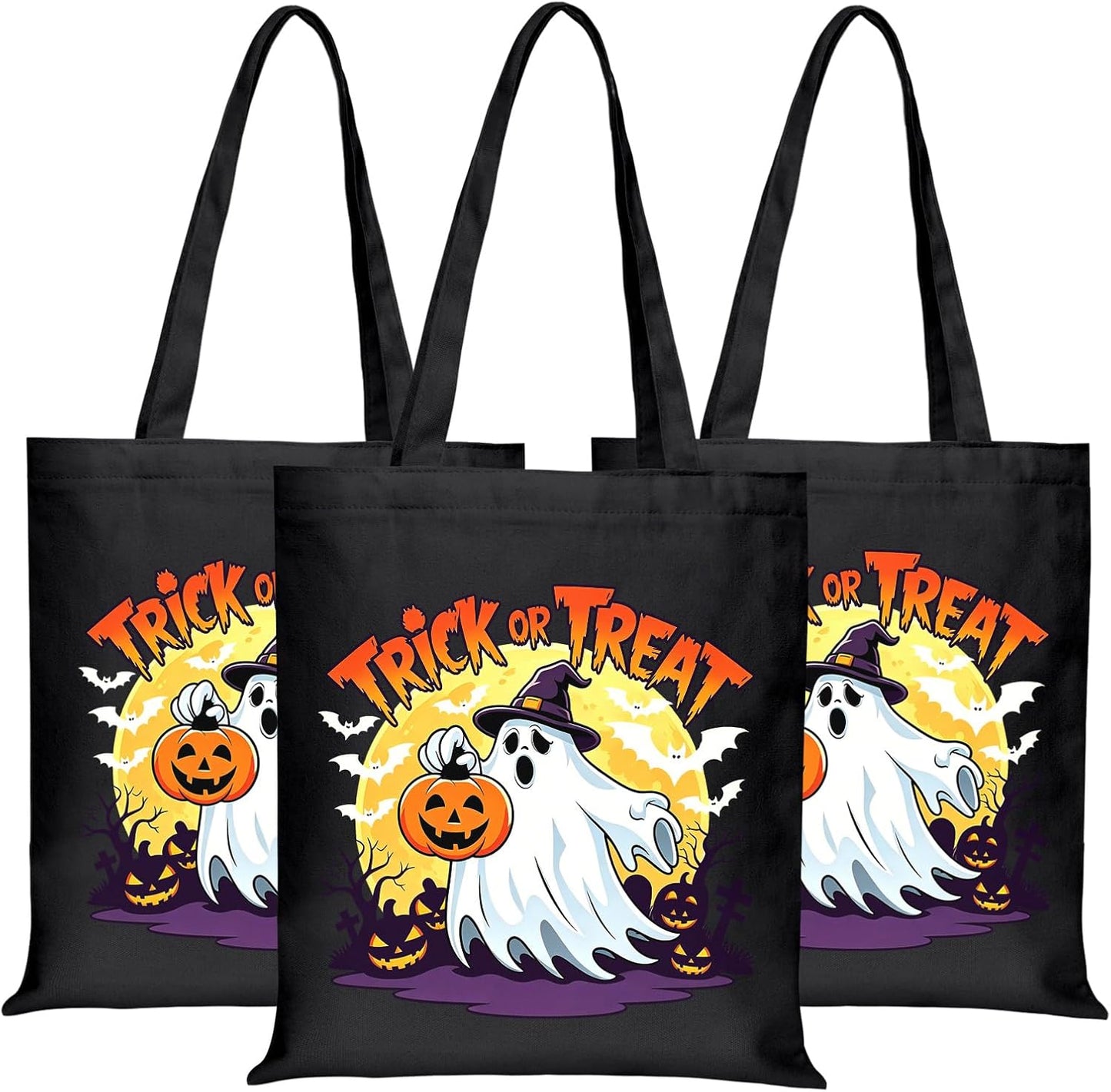 Canvas Tote Bag with Zipper for Women, Halloween Trick or Treat Bags Bulk | 13.8" x 15.3" Fashionable Two-Tone Cotton Tote Bag for Crafts, DIY Your Creative Designs