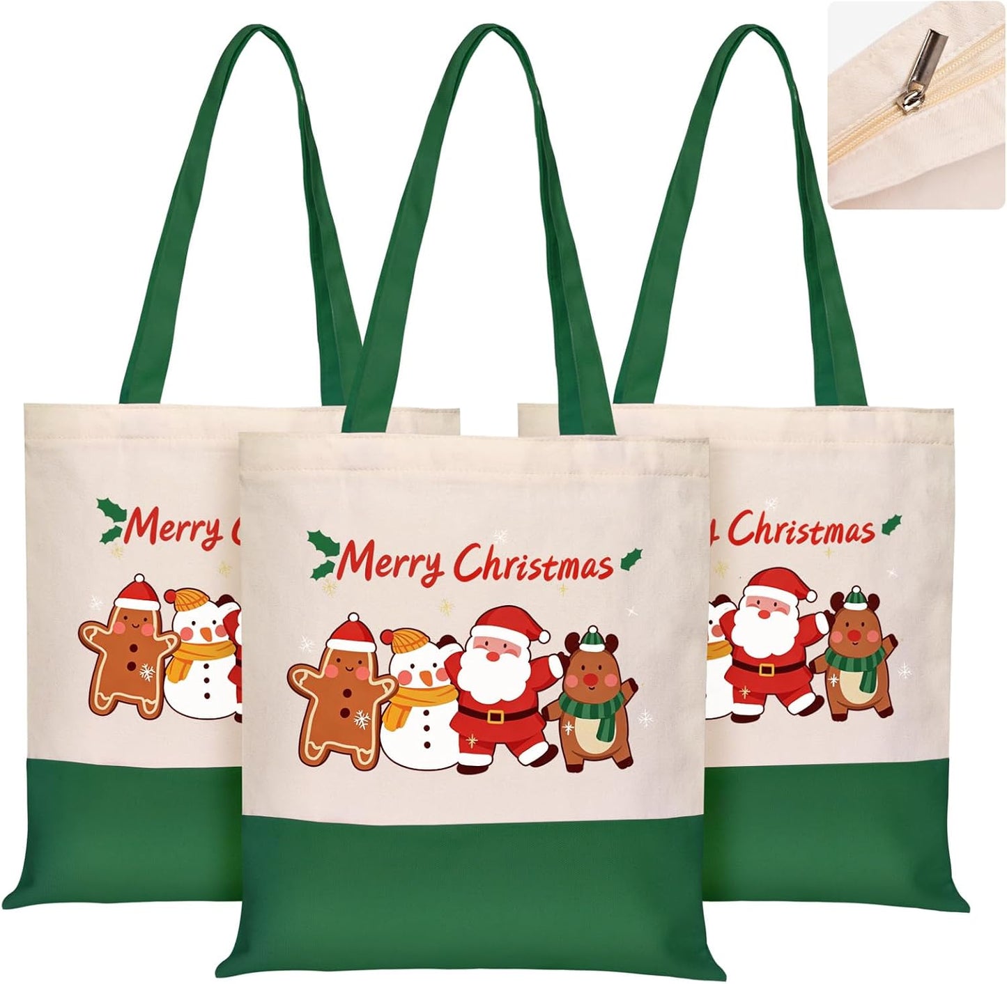Canvas Tote Bag with Zipper for Women, Halloween Trick or Treat Bags Bulk | 13.8" x 15.3" Fashionable Two-Tone Cotton Tote Bag for Crafts, DIY Your Creative Designs