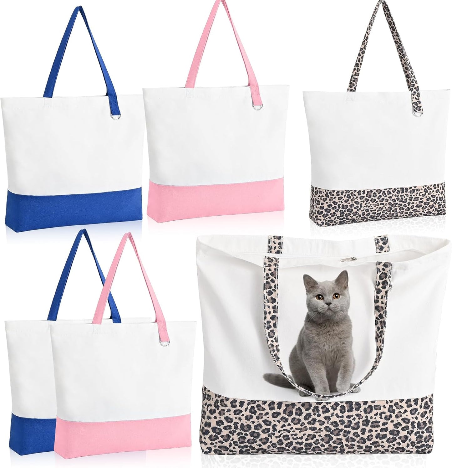 1 Pack Canvas Tote Bag with Zipper, Large Reusable Grocery Tote, Pink | Blank bag, washable, inner pocket, flat bottom, sturdy handle, for sublimation DIY/transfer, travel/beach/Christmas crafts