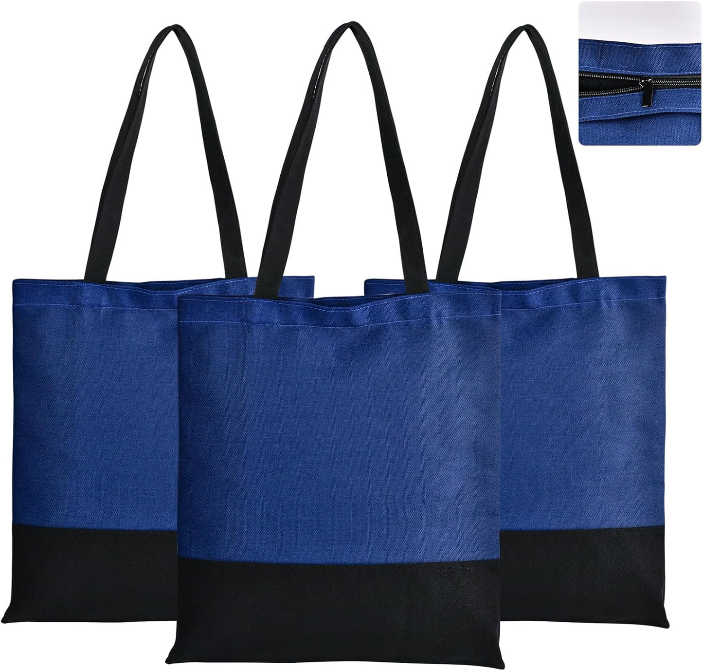 Canvas Tote Bag with Zipper for Women, Halloween Trick or Treat Bags Bulk | 13.8" x 15.3" Fashionable Two-Tone Cotton Tote Bag for Crafts, DIY Your Creative Designs