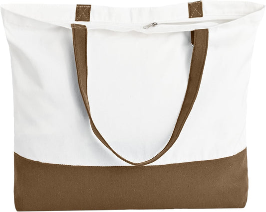 1 Pack Canvas Tote Bag with Zipper, Large Reusable Grocery Tote, Pink | Blank bag, washable, inner pocket, flat bottom, sturdy handle, for sublimation DIY/transfer, travel/beach/Christmas crafts