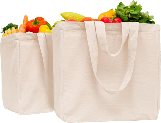 Heavy Duty Grocery Tote Bag - Extremely Sturdy Extra Large Canvas Grocery Bag with Double Handles and Real Pockets - Premium Quality, Reusable, Washable and Foldable Cotton Cloth Grocery Bag (1 Bag)