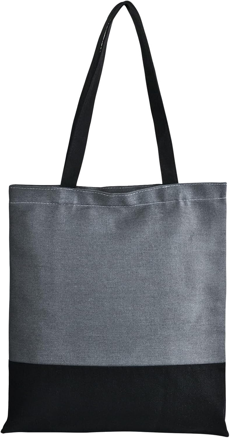 Canvas Tote Bag with Zipper for Women, Halloween Trick or Treat Bags Bulk | 13.8" x 15.3" Fashionable Two-Tone Cotton Tote Bag for Crafts, DIY Your Creative Designs