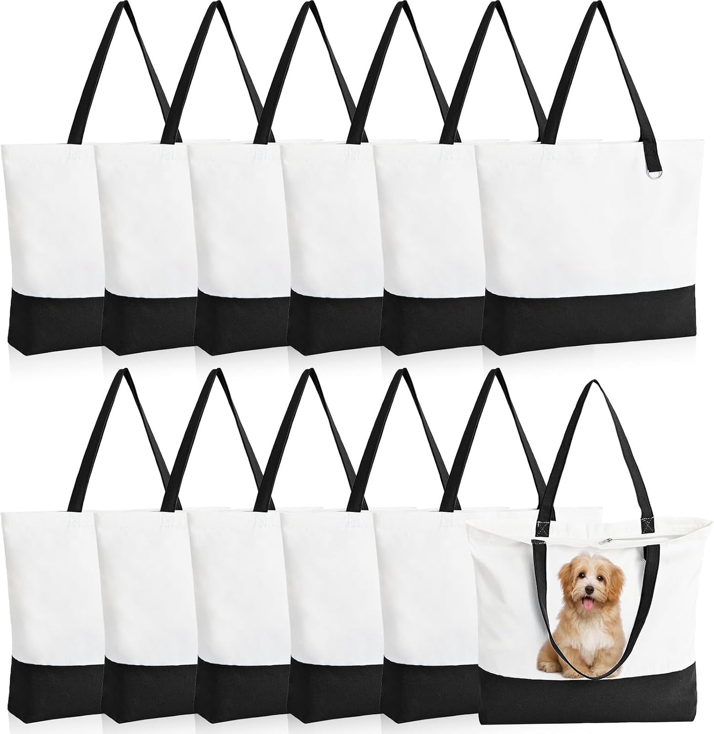1 Pack Canvas Tote Bag with Zipper, Large Reusable Grocery Tote, Pink | Blank bag, washable, inner pocket, flat bottom, sturdy handle, for sublimation DIY/transfer, travel/beach/Christmas crafts