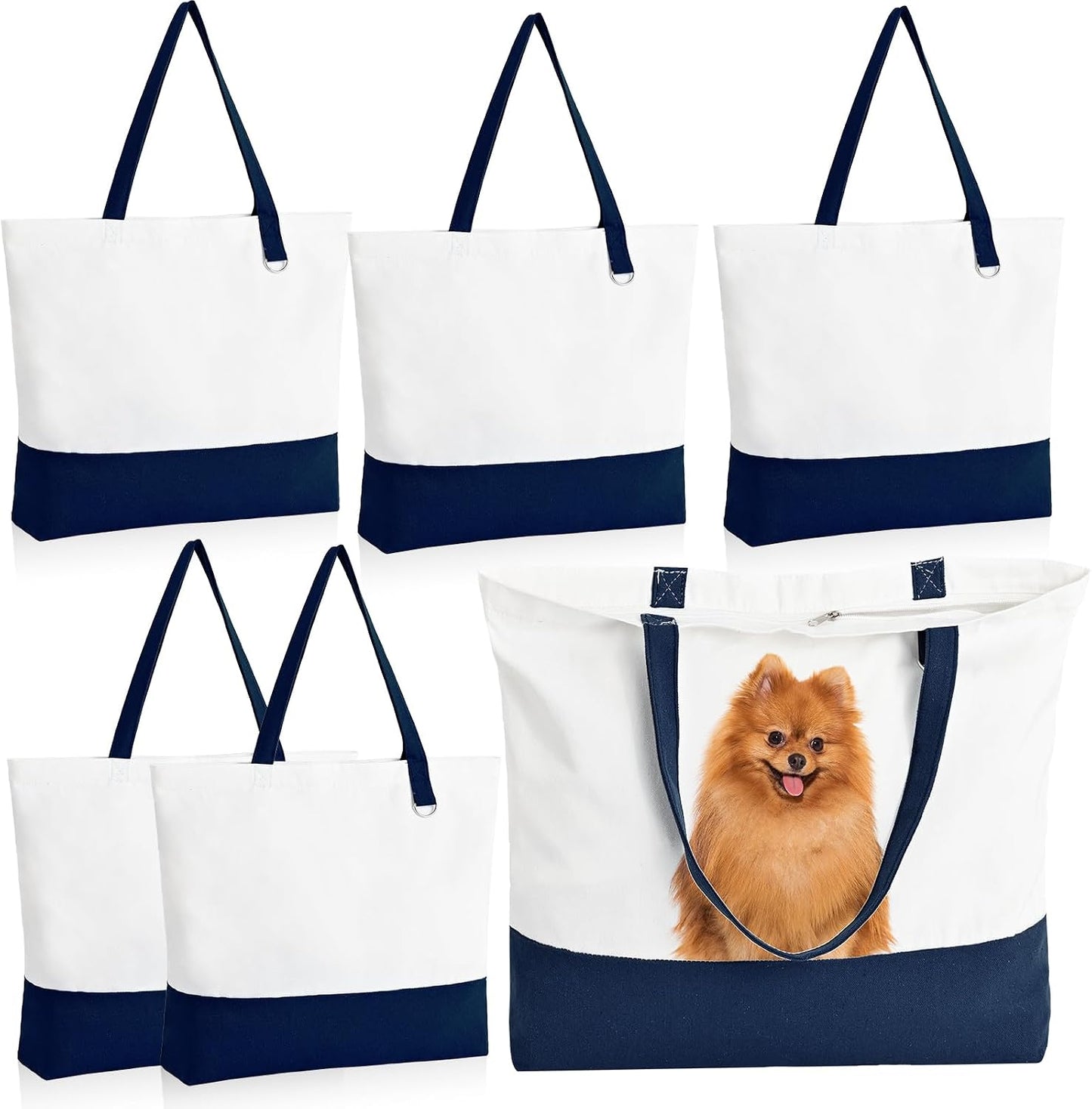 1 Pack Canvas Tote Bag with Zipper, Large Reusable Grocery Tote, Pink | Blank bag, washable, inner pocket, flat bottom, sturdy handle, for sublimation DIY/transfer, travel/beach/Christmas crafts