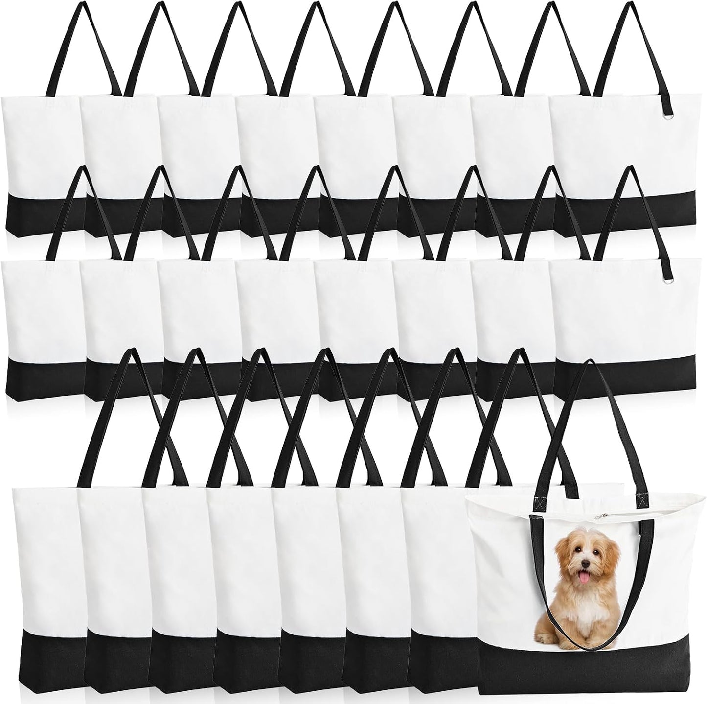 1 Pack Canvas Tote Bag with Zipper, Large Reusable Grocery Tote, Pink | Blank bag, washable, inner pocket, flat bottom, sturdy handle, for sublimation DIY/transfer, travel/beach/Christmas crafts