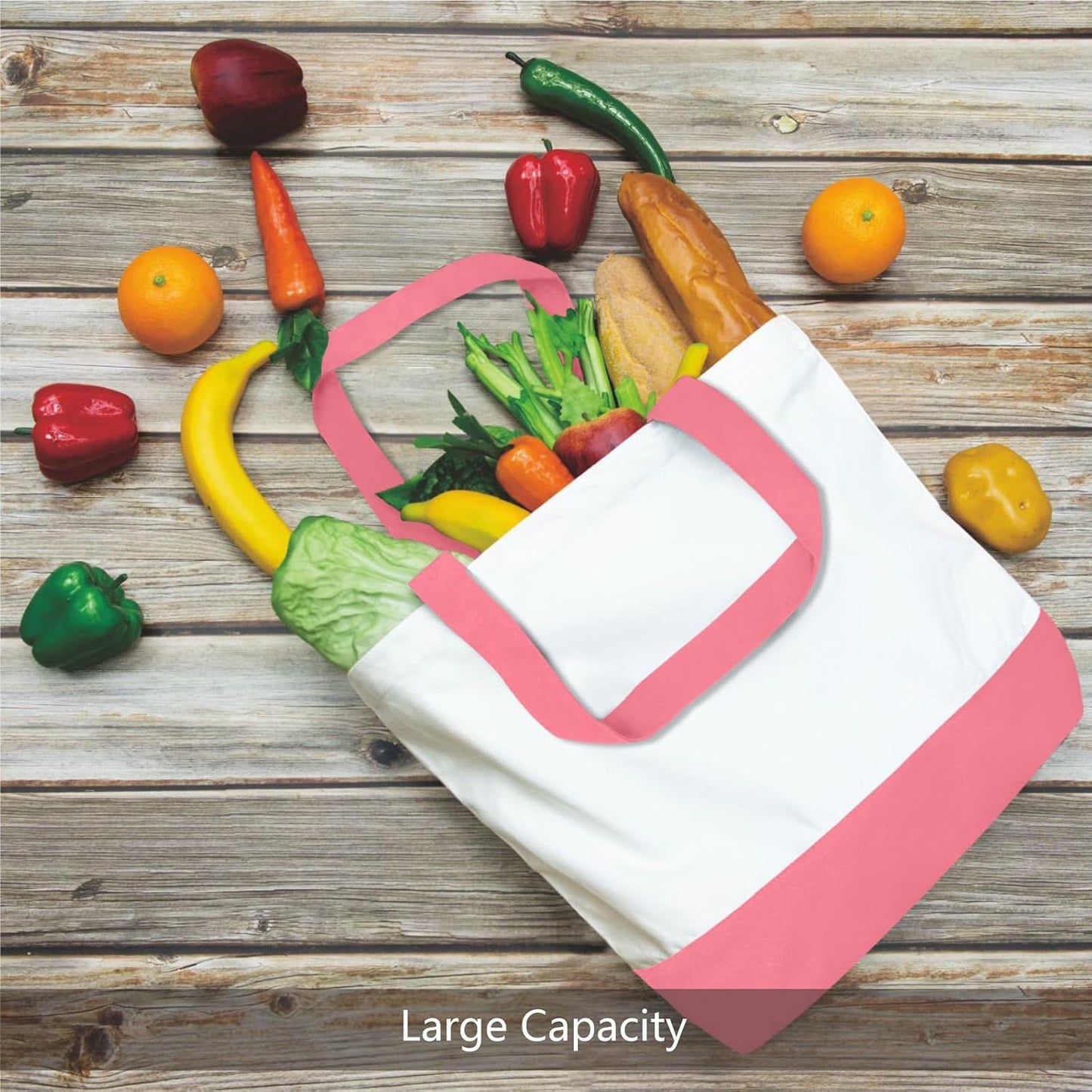 TOPDesign 1 | 3 | 6 | 12 | 24 Pack Super Strong Large 12oz Cotton Canvas Tote Bag, Reusable Grocery Shopping Cloth Bag, Fashionable Two-Tone Tote for Crafts, DIY Your Creative Designs (Pack of 1)