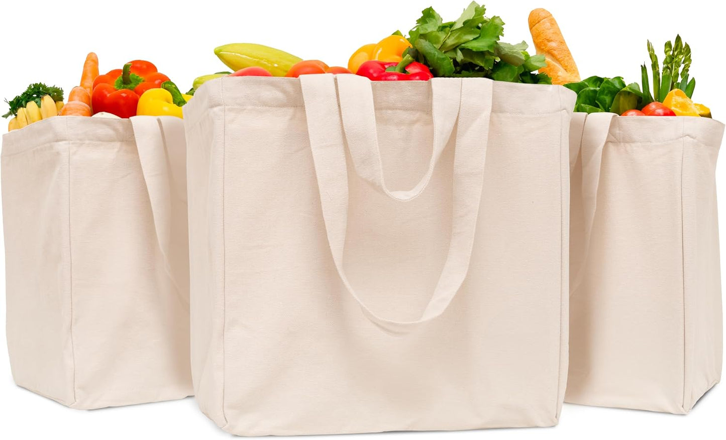 Heavy Duty Grocery Tote Bag - Extremely Sturdy Extra Large Canvas Grocery Bag with Double Handles and Real Pockets - Premium Quality, Reusable, Washable and Foldable Cotton Cloth Grocery Bag (1 Bag)