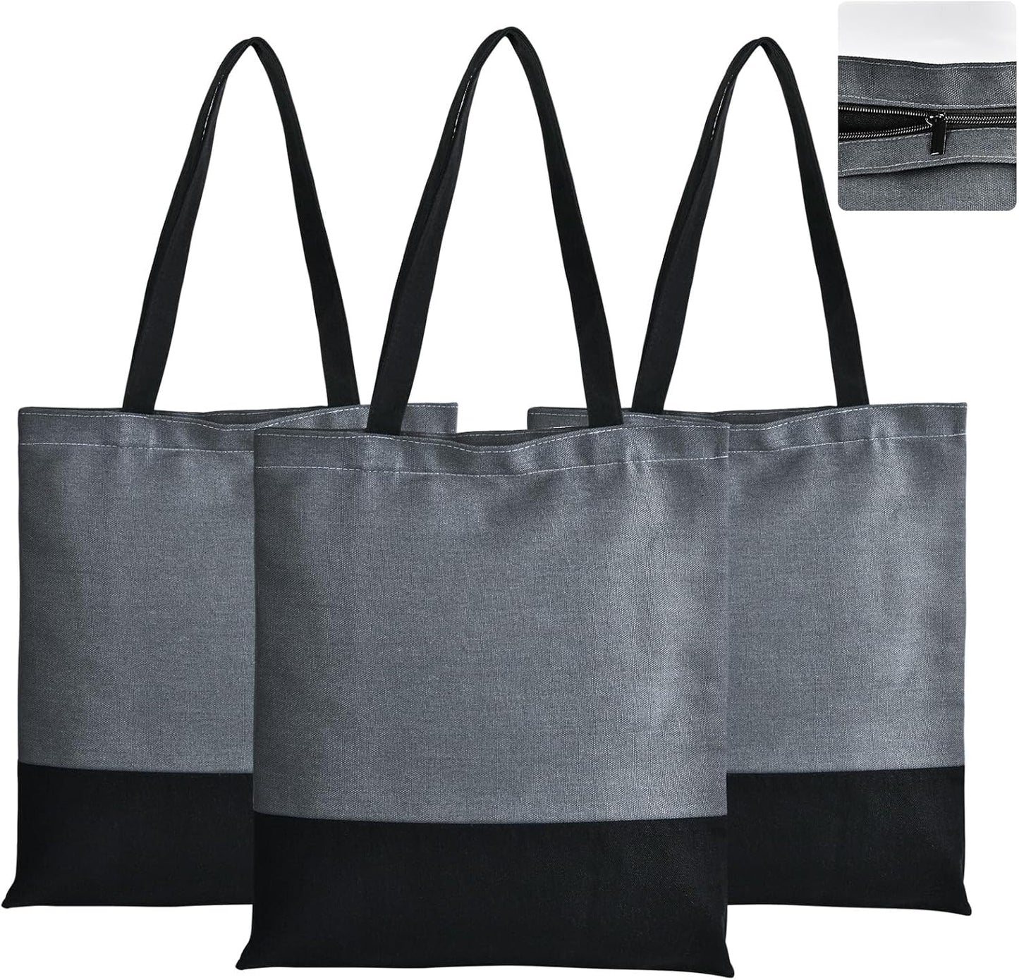 Canvas Tote Bag with Zipper for Women, Halloween Trick or Treat Bags Bulk | 13.8" x 15.3" Fashionable Two-Tone Cotton Tote Bag for Crafts, DIY Your Creative Designs