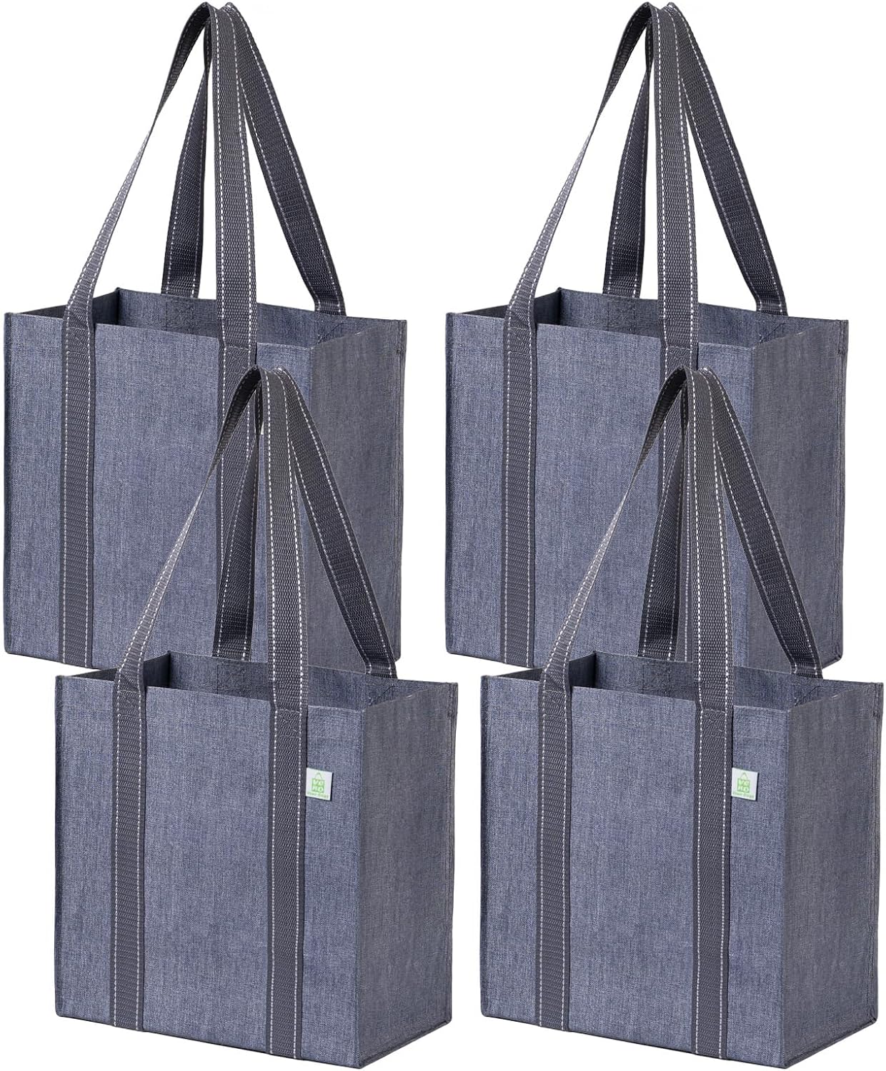 VENO 2/4 Pack Compact Reusable Grocery Shopping Bags with Hard Bottom | Medium Utility Tote w/ Handles,Heavy Duty,Foldable