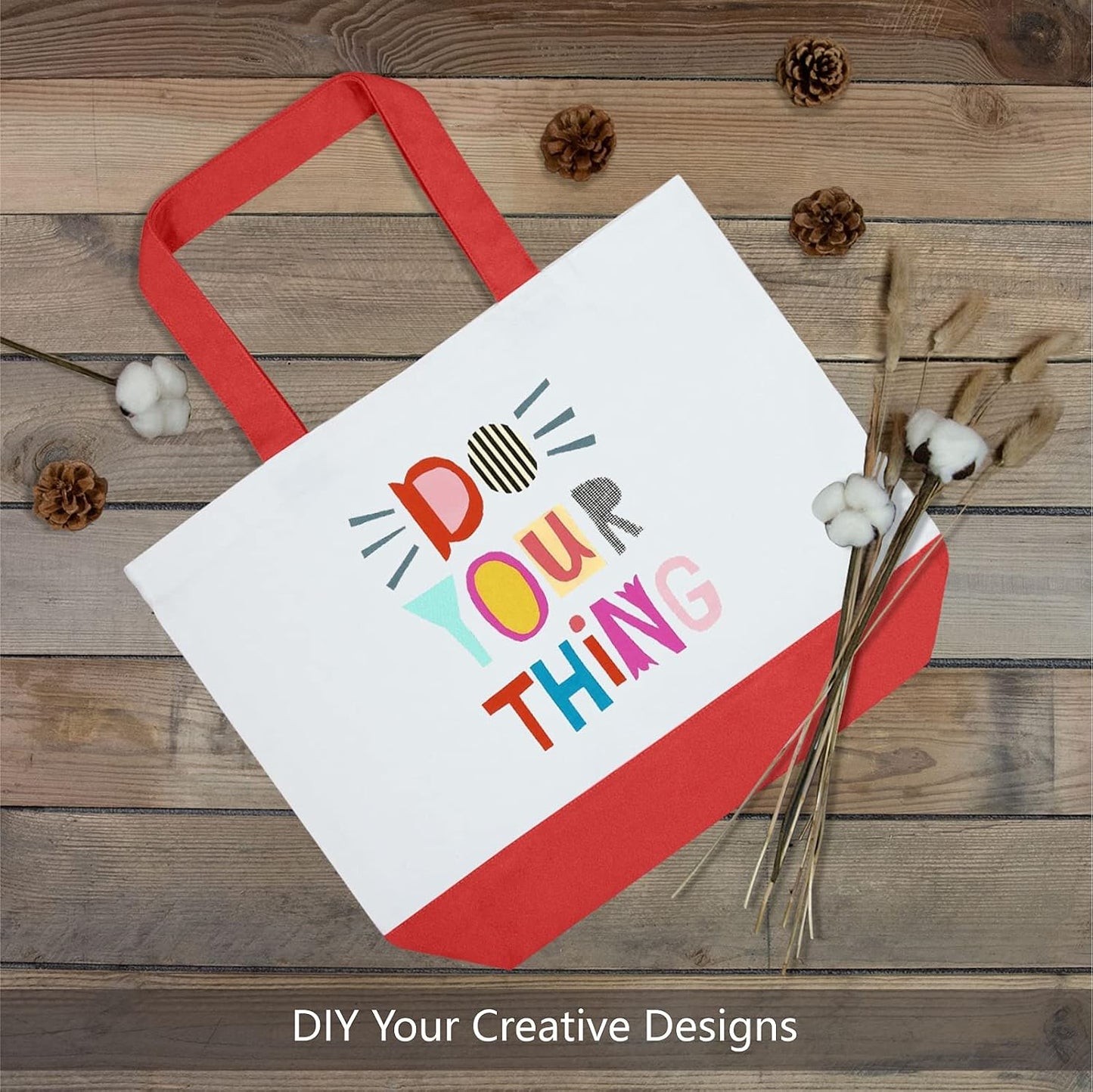 TOPDesign 1 | 3 | 6 | 12 | 24 Pack Super Strong Large 12oz Cotton Canvas Tote Bag, Reusable Grocery Shopping Cloth Bag, Fashionable Two-Tone Tote for Crafts, DIY Your Creative Designs (Pack of 1)