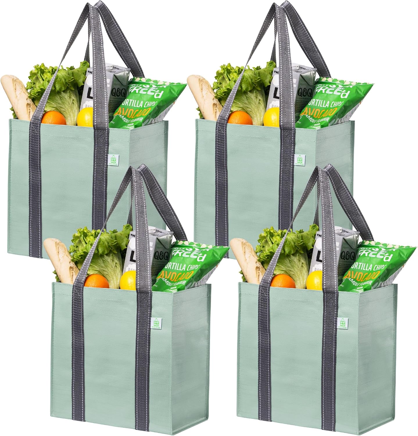 VENO 2/4 Pack Compact Reusable Grocery Shopping Bags with Hard Bottom | Medium Utility Tote w/ Handles,Heavy Duty,Foldable